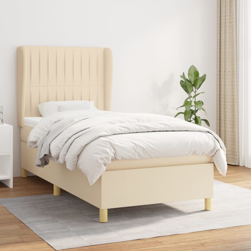 Boxspring met matras stof crèmekleurig 90x190 cm – afbeelding 1