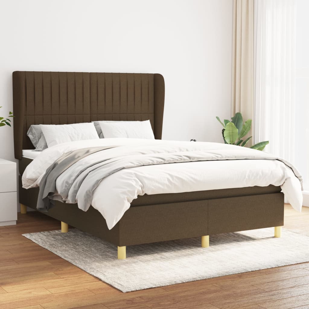 Boxspring met matras stof donkerbruin 140x200 cm – afbeelding 1