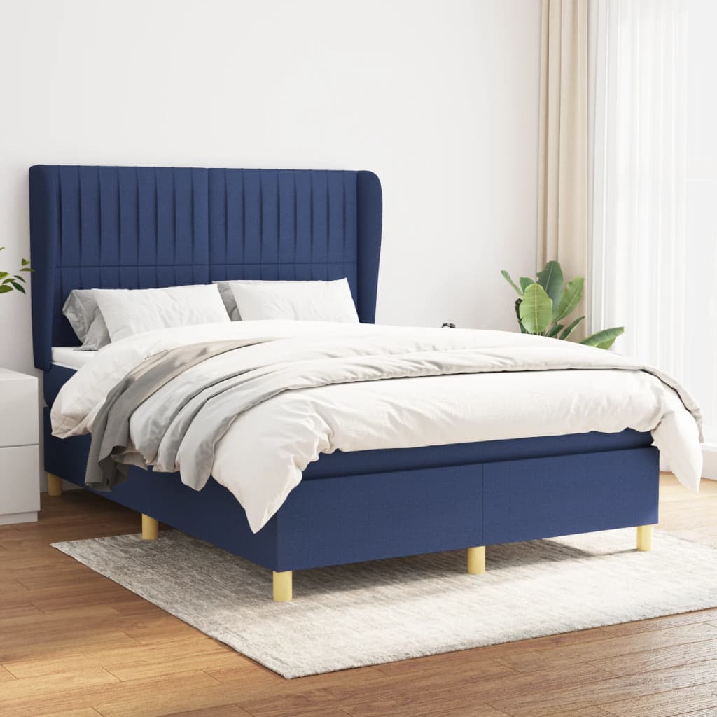Boxspring met matras stof blauw 140x200 cm – afbeelding 1