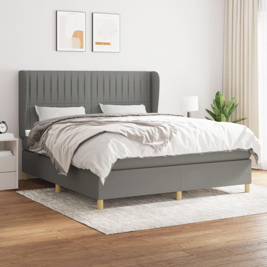 Boxspring met matras stof donkergrijs 160x200 cm – afbeelding 1