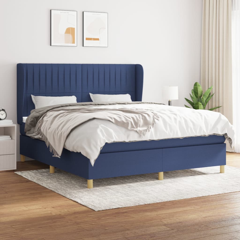 Boxspring met matras stof blauw 160x200 cm – afbeelding 1