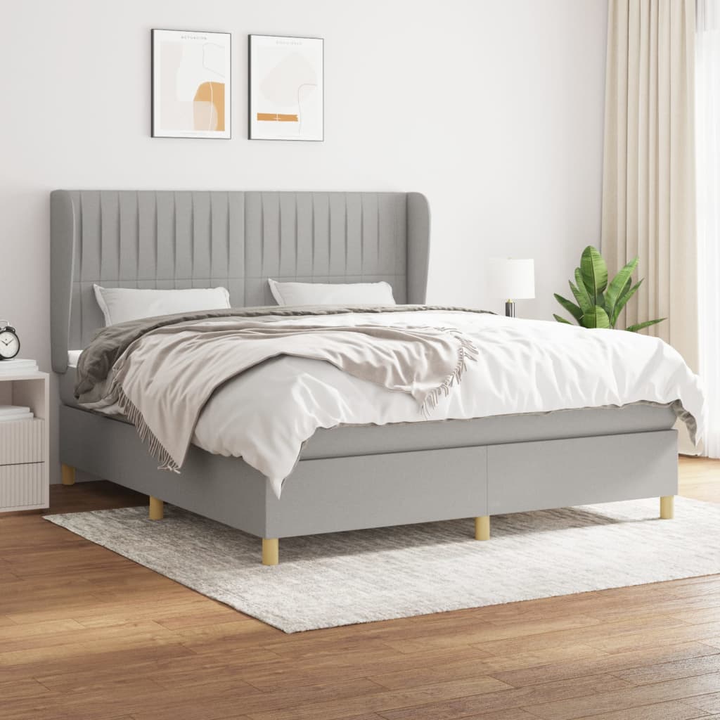 Boxspring met matras stof lichtgrijs 180x200 cm – afbeelding 1