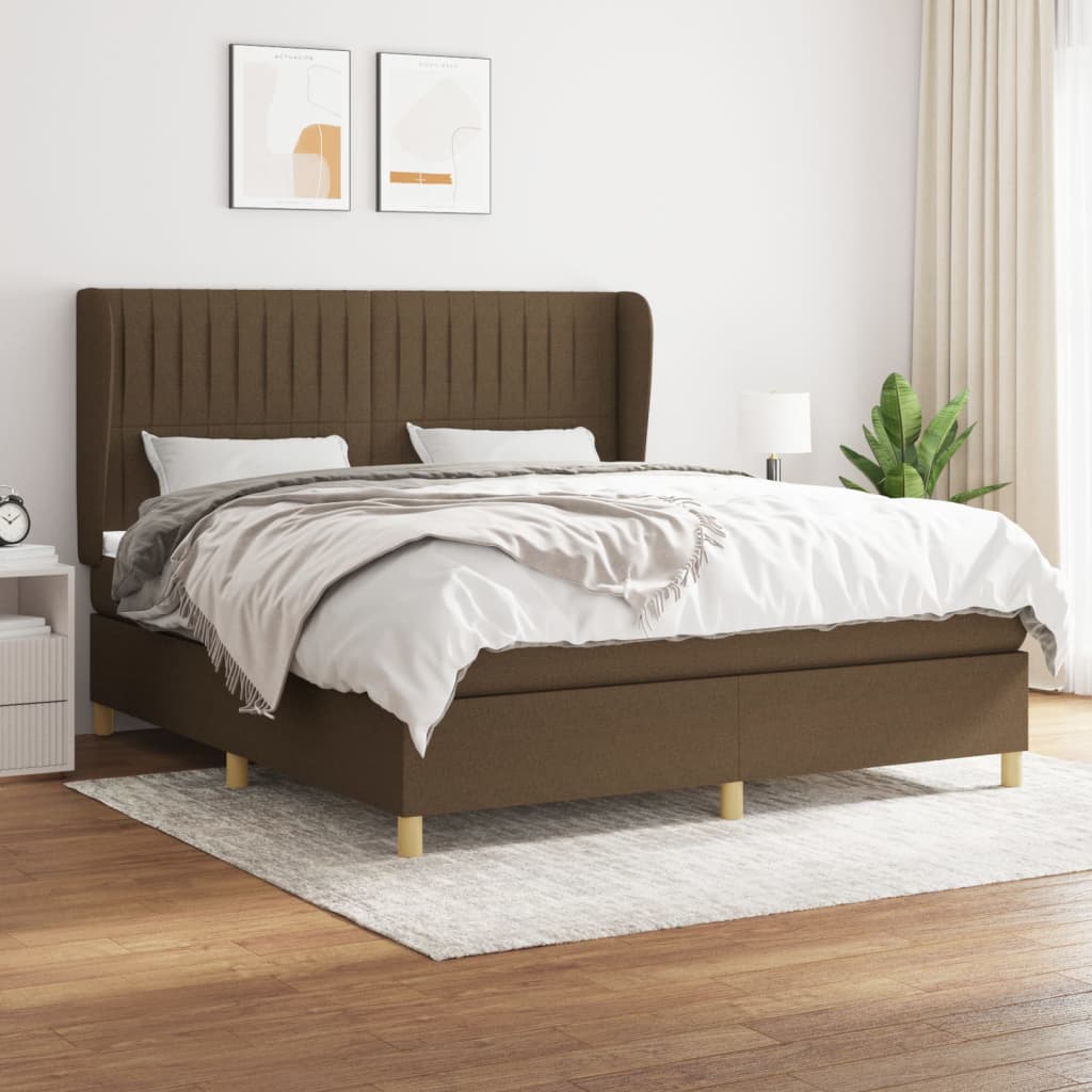 Boxspring met matras stof donkerbruin 180x200 cm – afbeelding 1