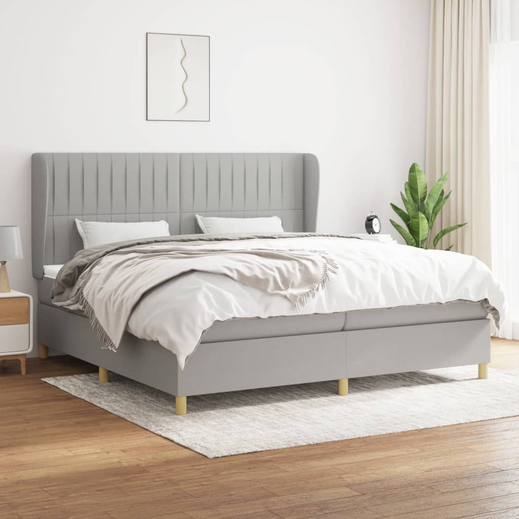Boxspring met matras stof lichtgrijs 200x200 cm – afbeelding 1