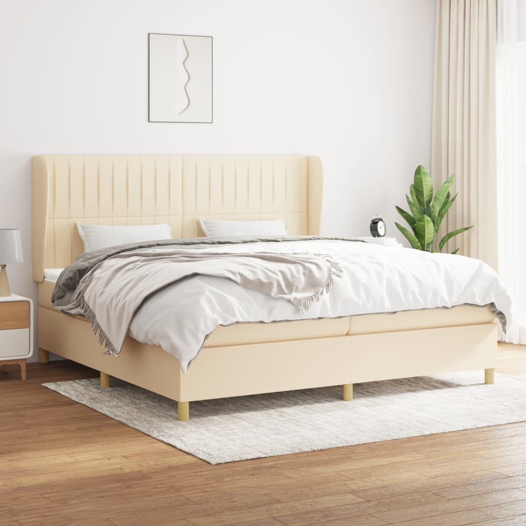 Boxspring met matras stof crèmekleurig 200x200 cm – afbeelding 1