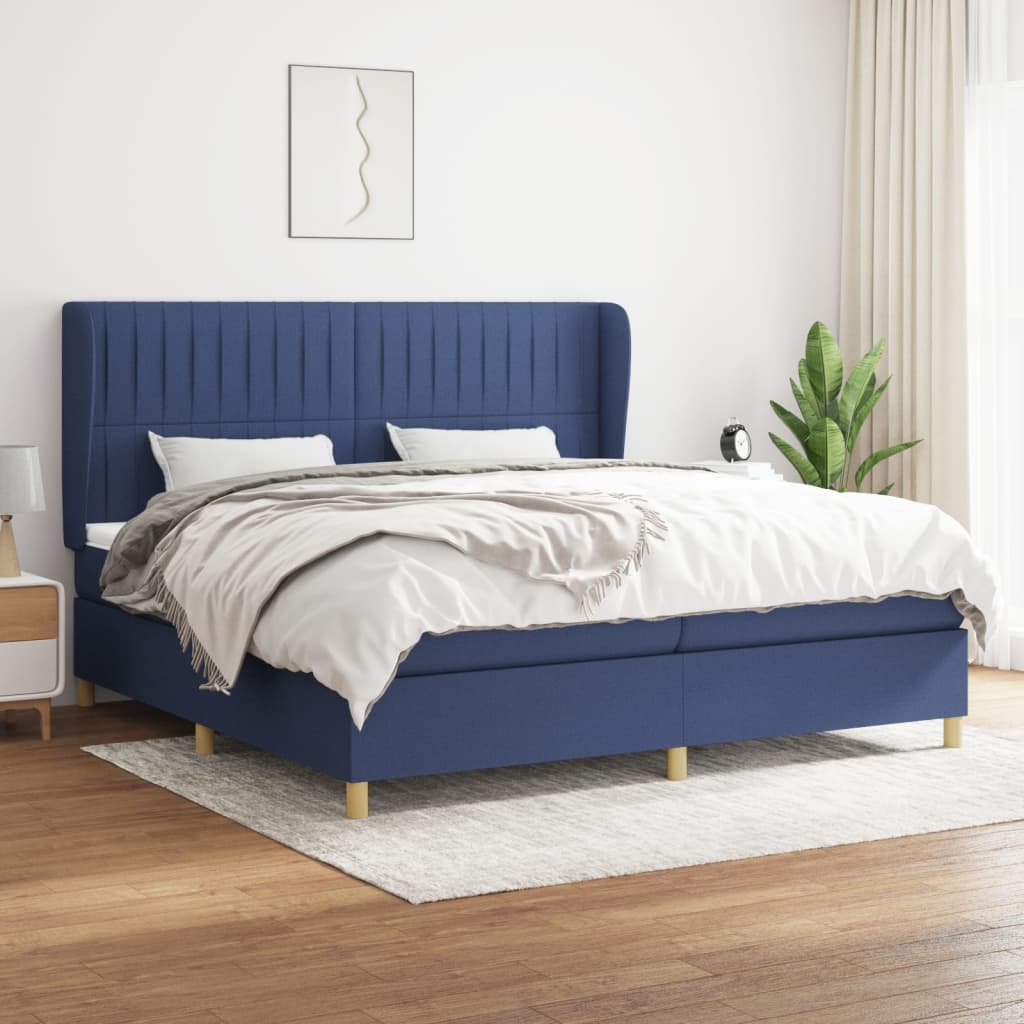 Boxspring met matras stof blauw 200x200 cm – afbeelding 1