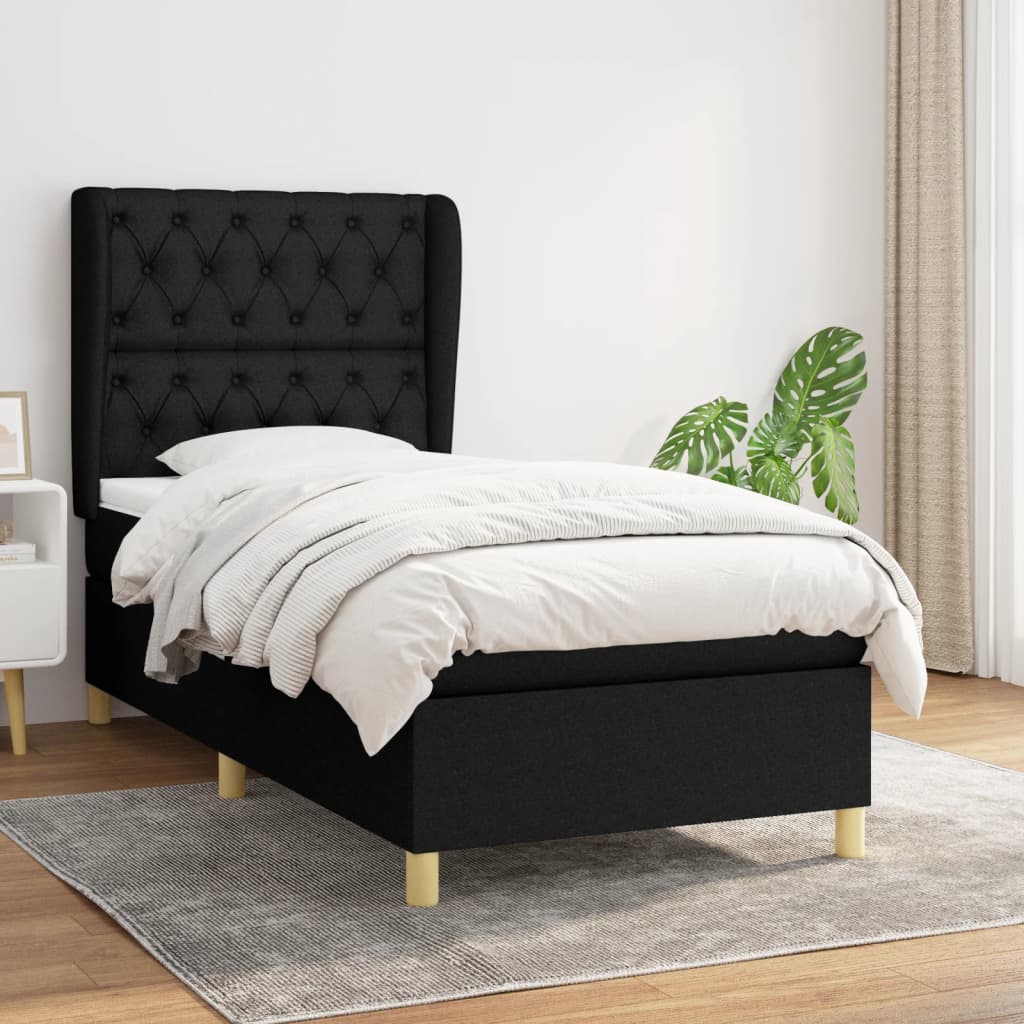 Boxspring met matras stof zwart 80x200 cm – afbeelding 1