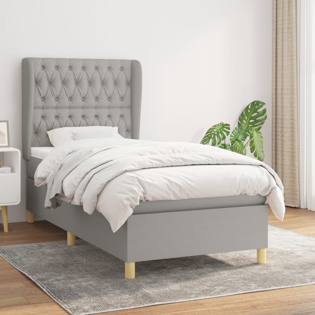 Boxspring met matras stof lichtgrijs 90x190 cm – afbeelding 1