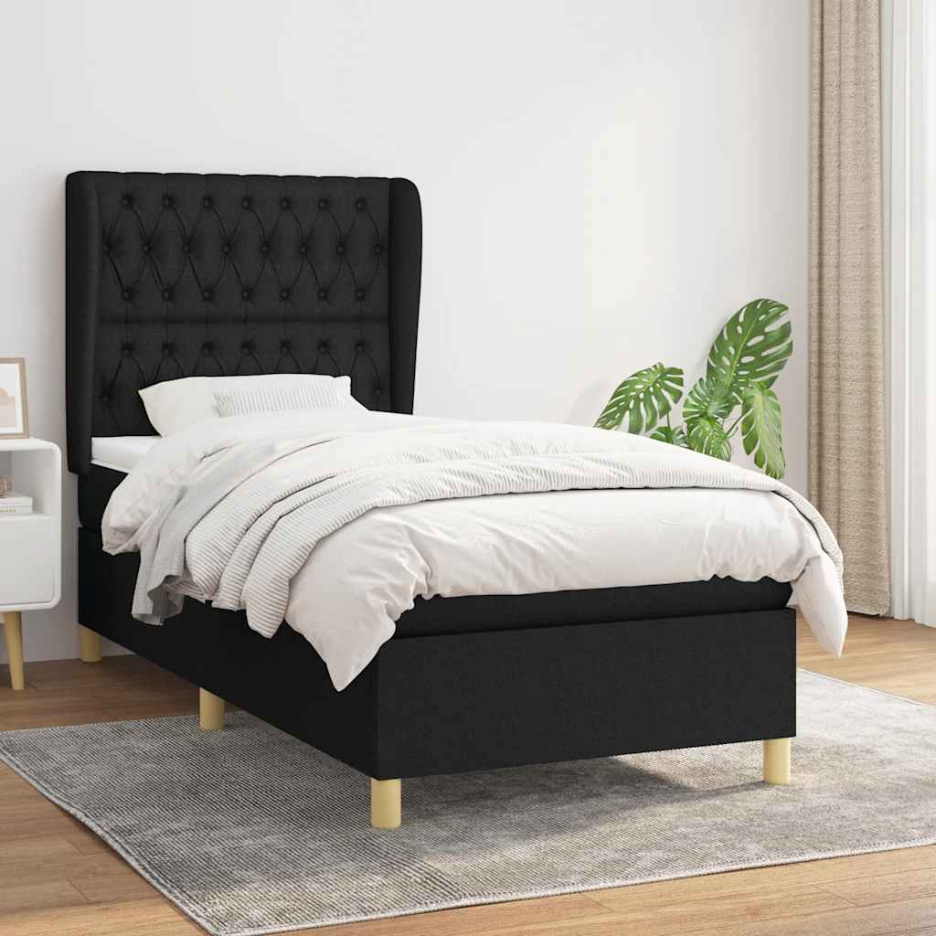 Boxspring met matras stof zwart 90x190 cm – afbeelding 1