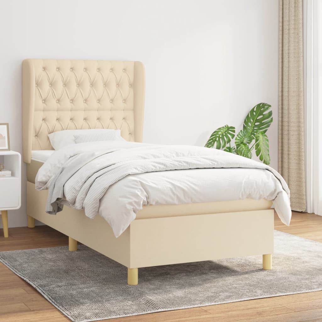 Boxspring met matras stof crèmekleurig 90x190 cm – afbeelding 1