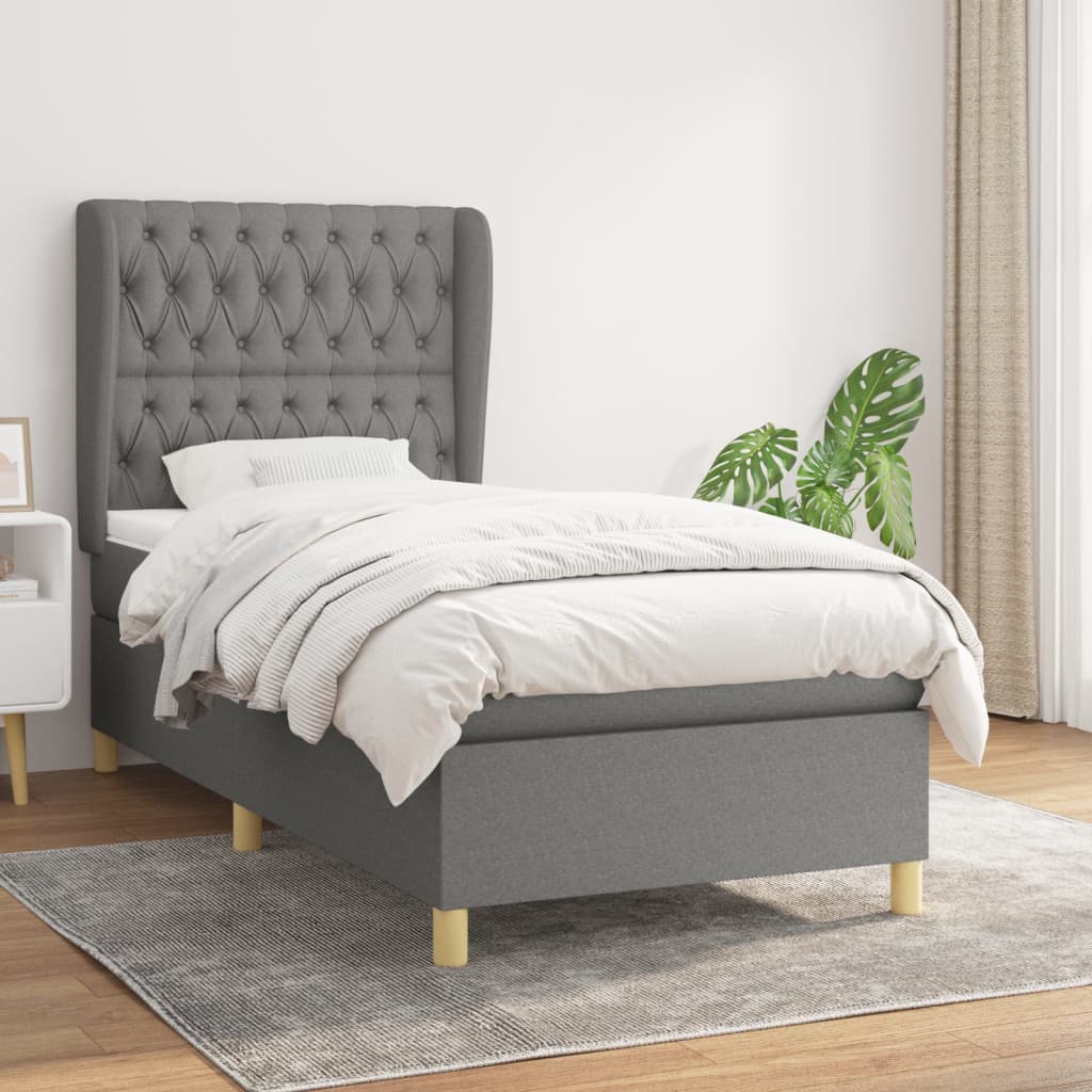 Boxspring met matras stof donkergrijs 90x200 cm – afbeelding 1