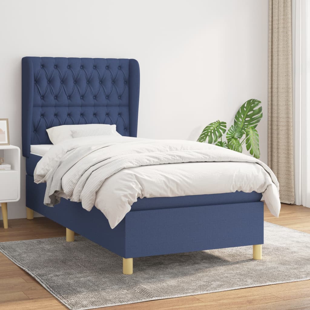 Boxspring met matras stof blauw 100x200 cm – afbeelding 1