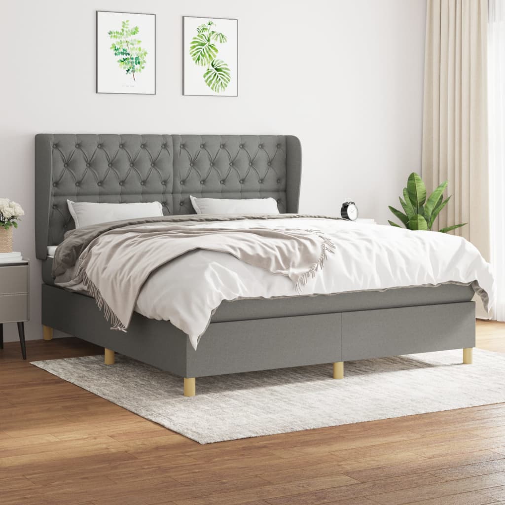Boxspring met matras stof donkergrijs 160x200 cm – afbeelding 1