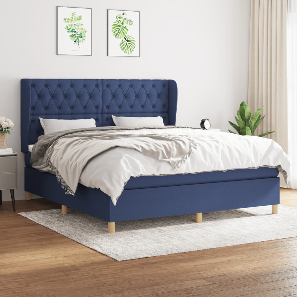 Boxspring met matras stof blauw 160x200 cm – afbeelding 1