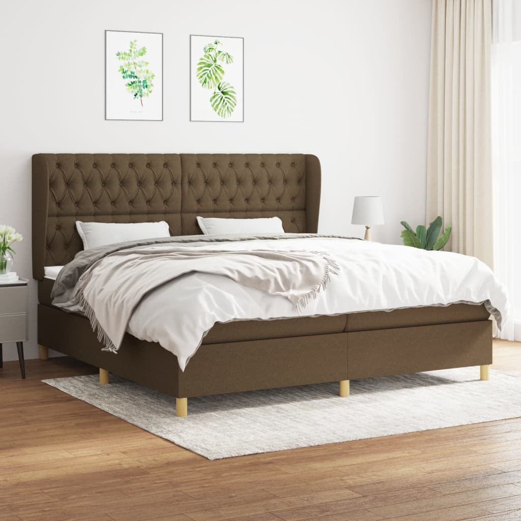 Boxspring met matras stof donkerbruin 200x200 cm – afbeelding 1