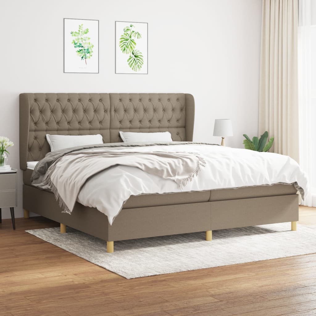 Boxspring met matras stof taupe 200x200 cm – afbeelding 1