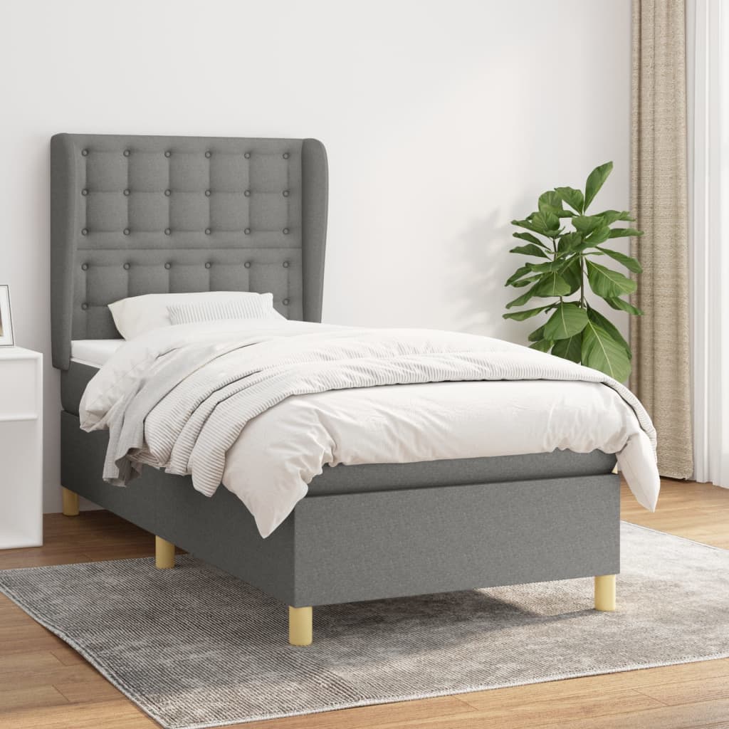 Boxspring met matras stof donkergrijs 80x200 cm – afbeelding 1