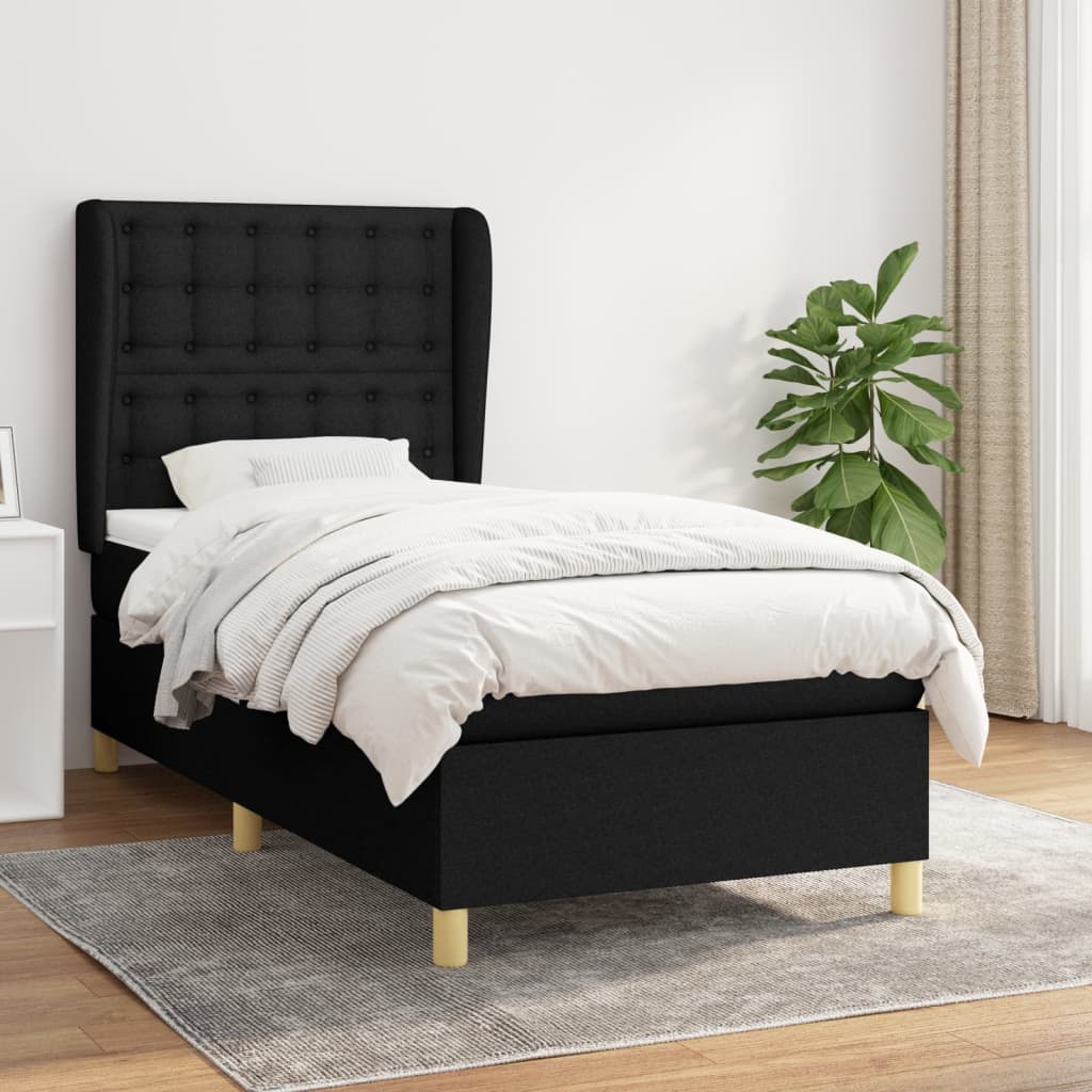 Boxspring met matras stof zwart 80x200 cm – afbeelding 1