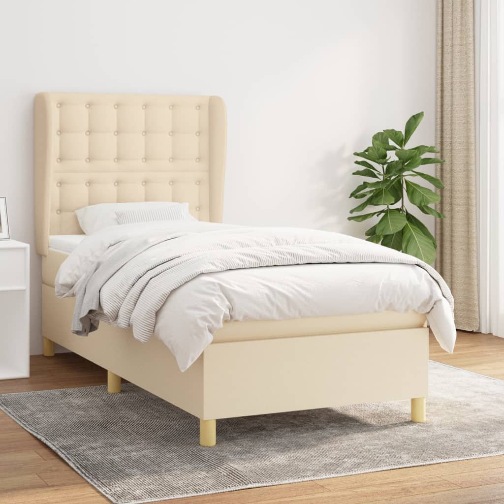 Boxspring met matras stof crèmekleurig 100x200 cm – afbeelding 1