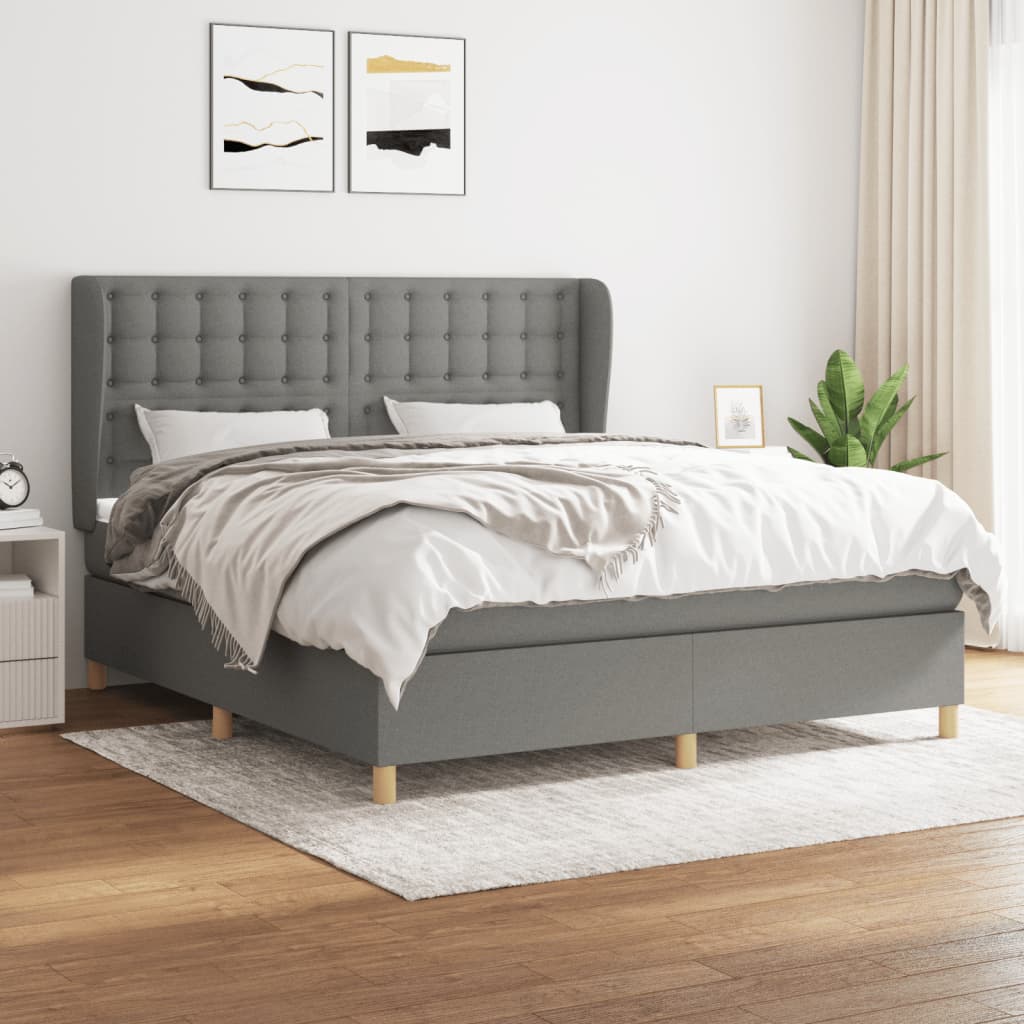 Boxspring met matras stof donkergrijs 160x200 cm – afbeelding 1