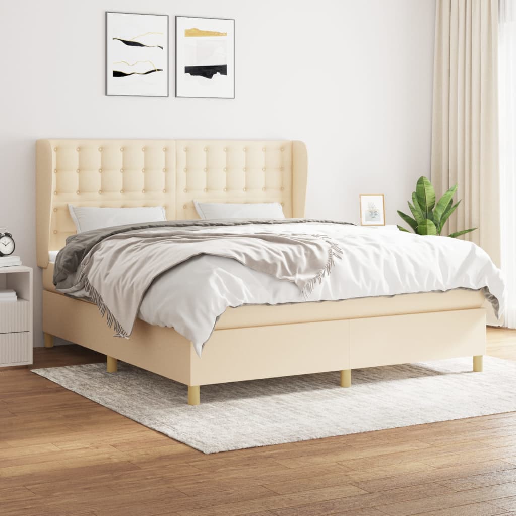Boxspring met matras stof crèmekleurig 160x200 cm – afbeelding 1