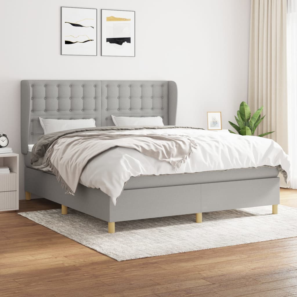 Boxspring met matras stof lichtgrijs 180x200 cm – afbeelding 1