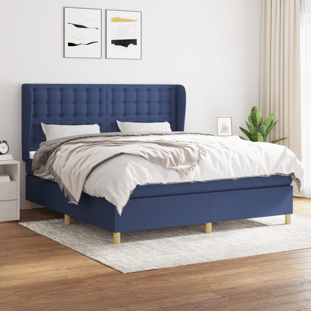 Boxspring met matras stof blauw 180x200 cm – afbeelding 1