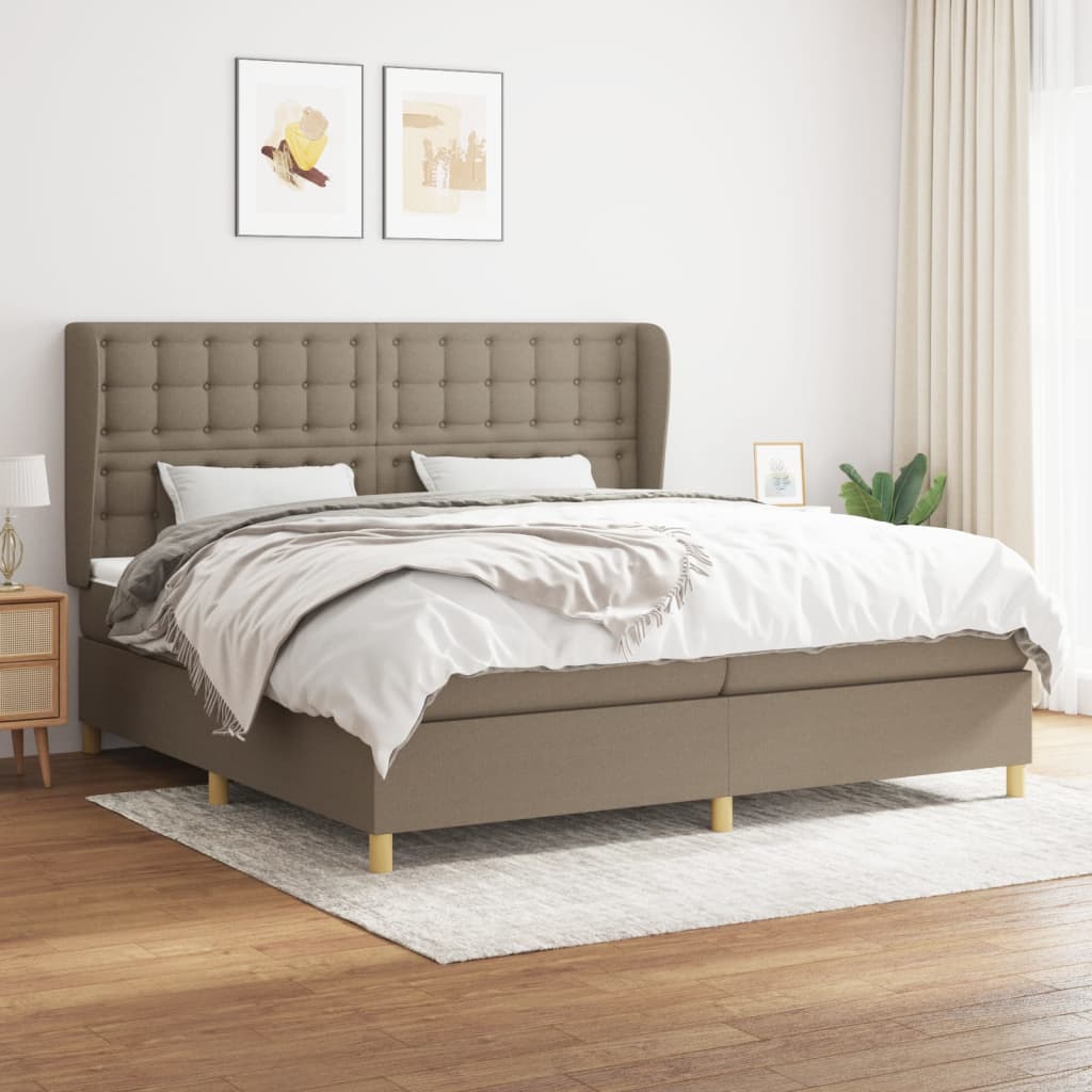 Boxspring met matras stof taupe 200x200 cm – afbeelding 1