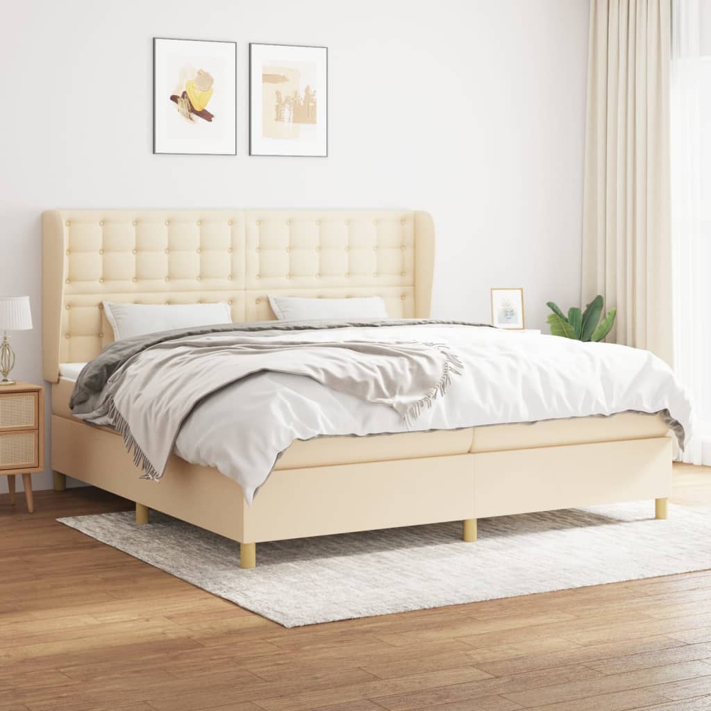 Boxspring met matras stof crèmekleurig 200x200 cm – afbeelding 1