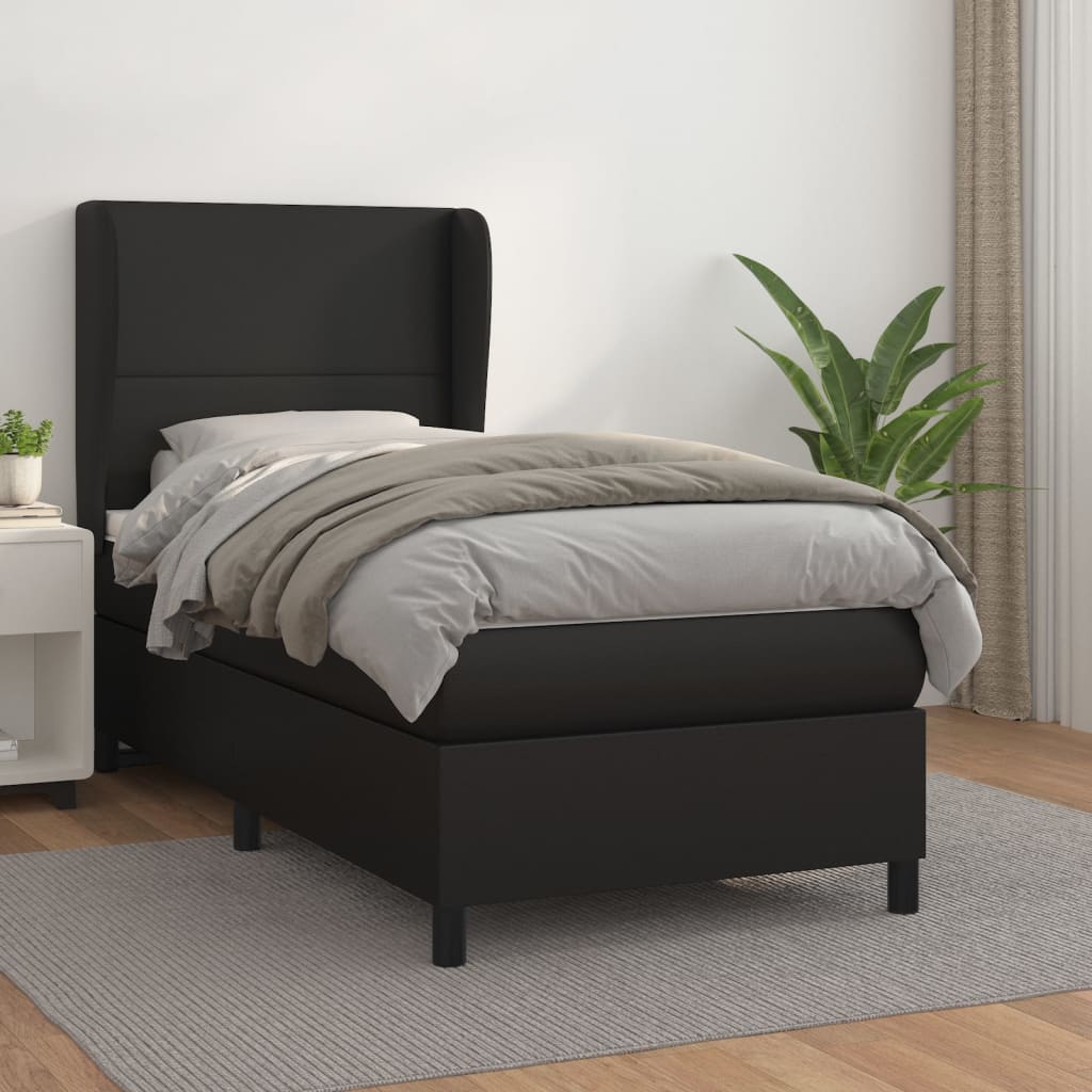 Boxspring met matras kunstleer zwart 80x200 cm – afbeelding 1