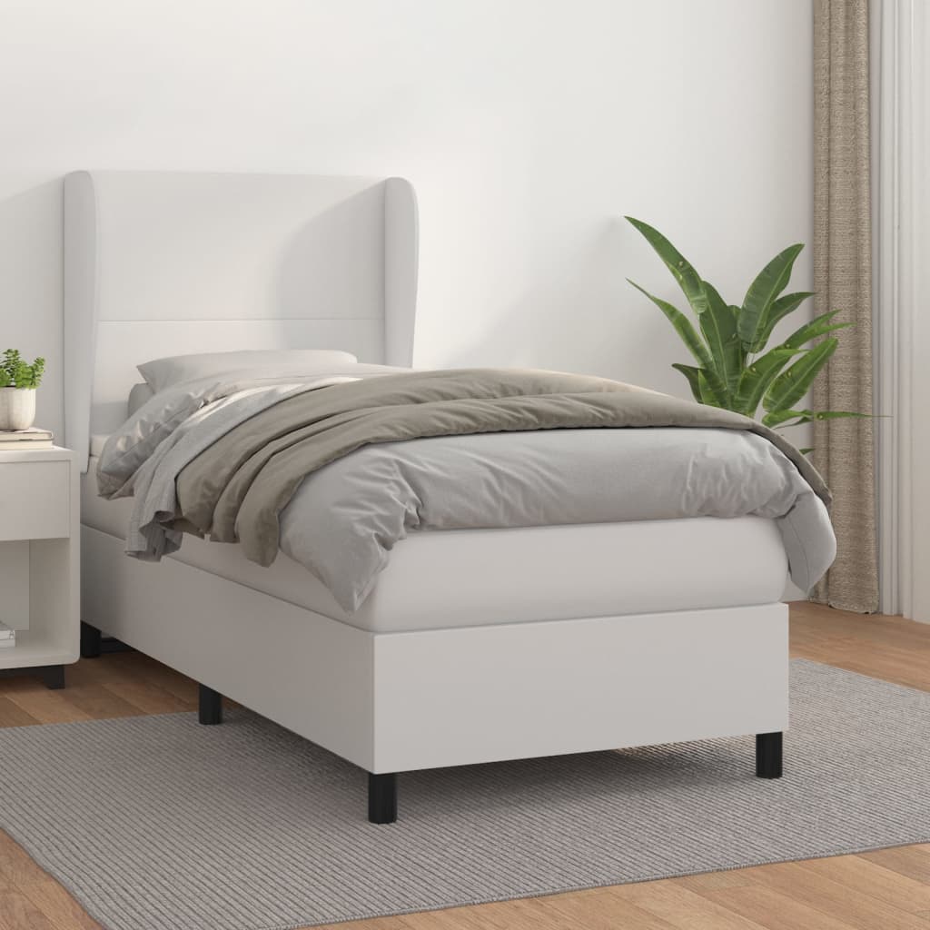 Boxspring met matras kunstleer wit 90x190 cm – afbeelding 1
