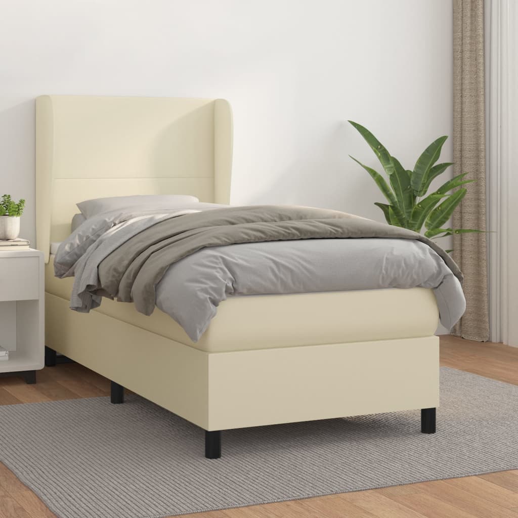 Boxspring met matras kunstleer crèmekleurig 90x190 cm – afbeelding 1