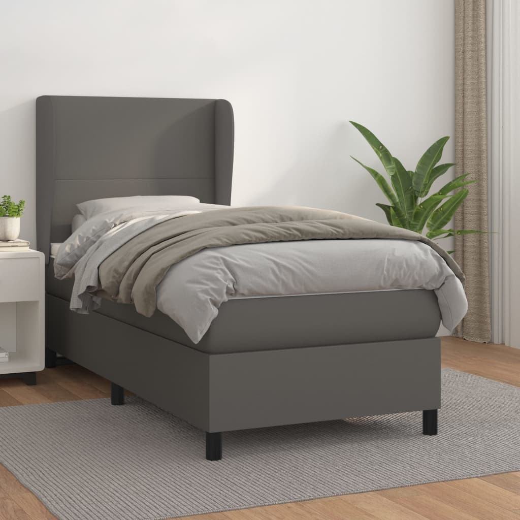 Boxspring met matras kunstleer grijs 90x200 cm – afbeelding 1