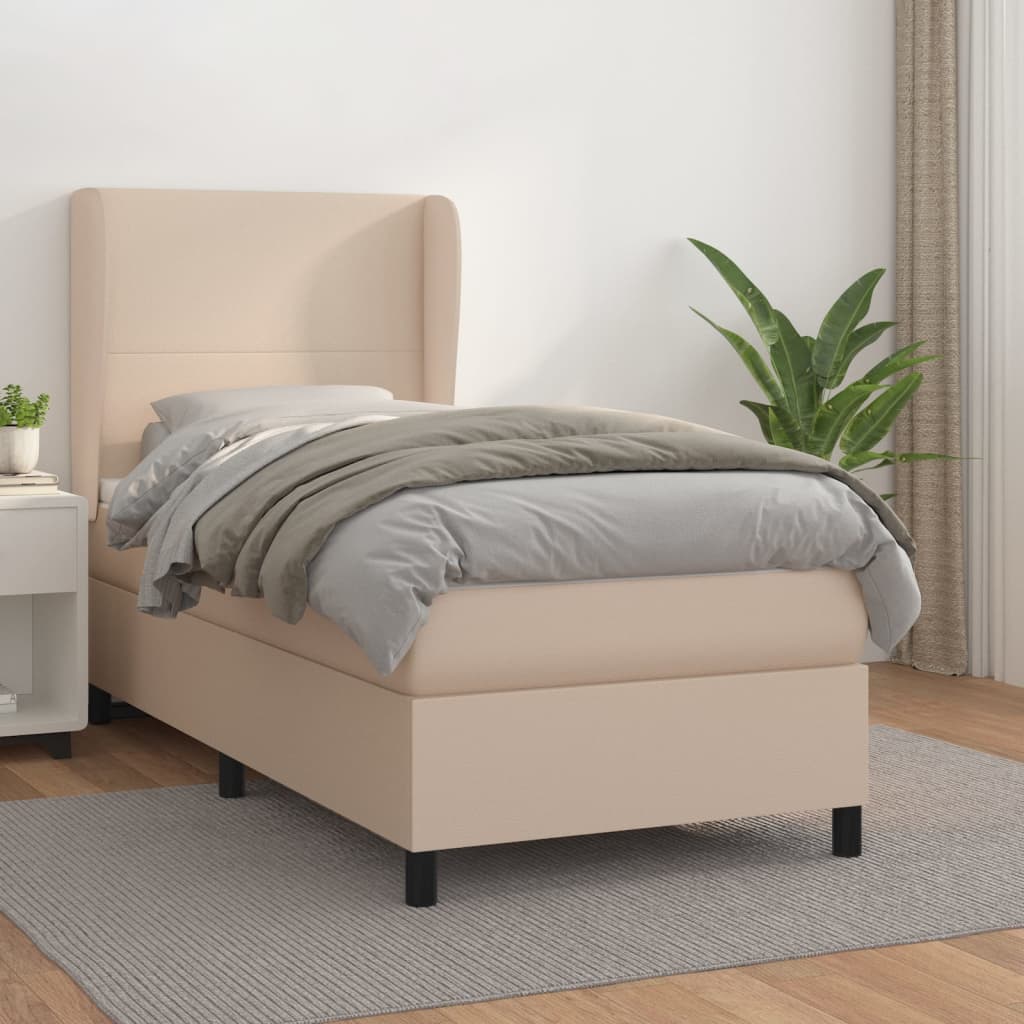 Boxspring met matras kunstleer cappuccinokleurig 90x200 cm – afbeelding 1
