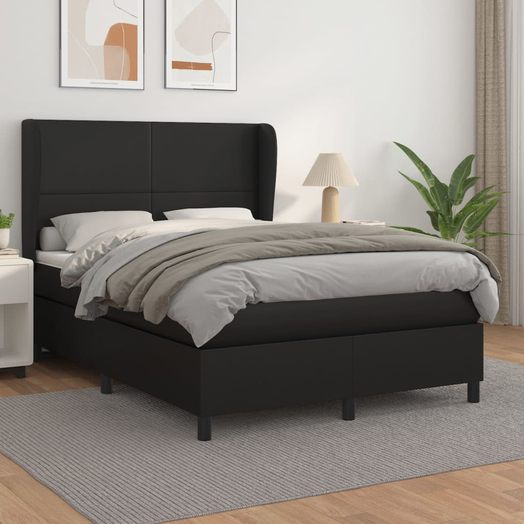 Boxspring met matras kunstleer zwart 140x190 cm – afbeelding 1
