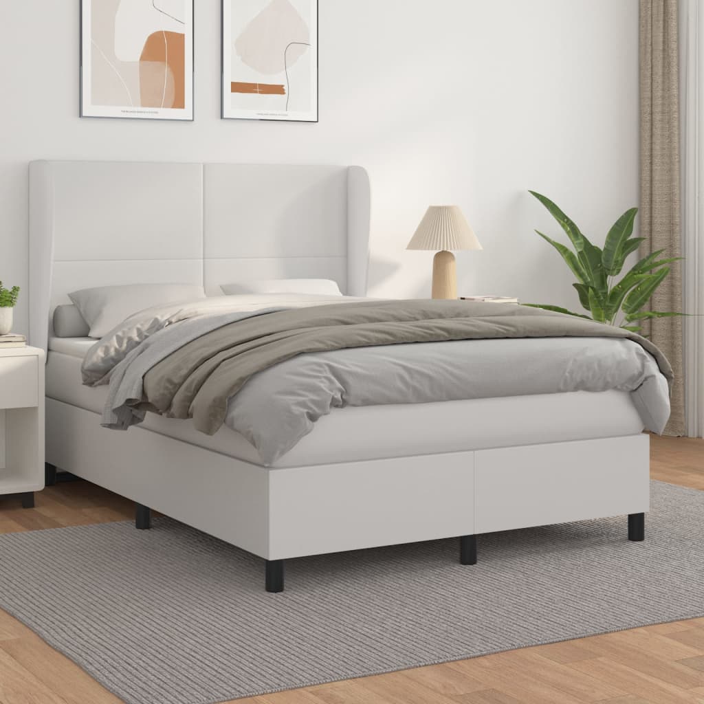 Boxspring met matras kunstleer wit 140x190 cm – afbeelding 1
