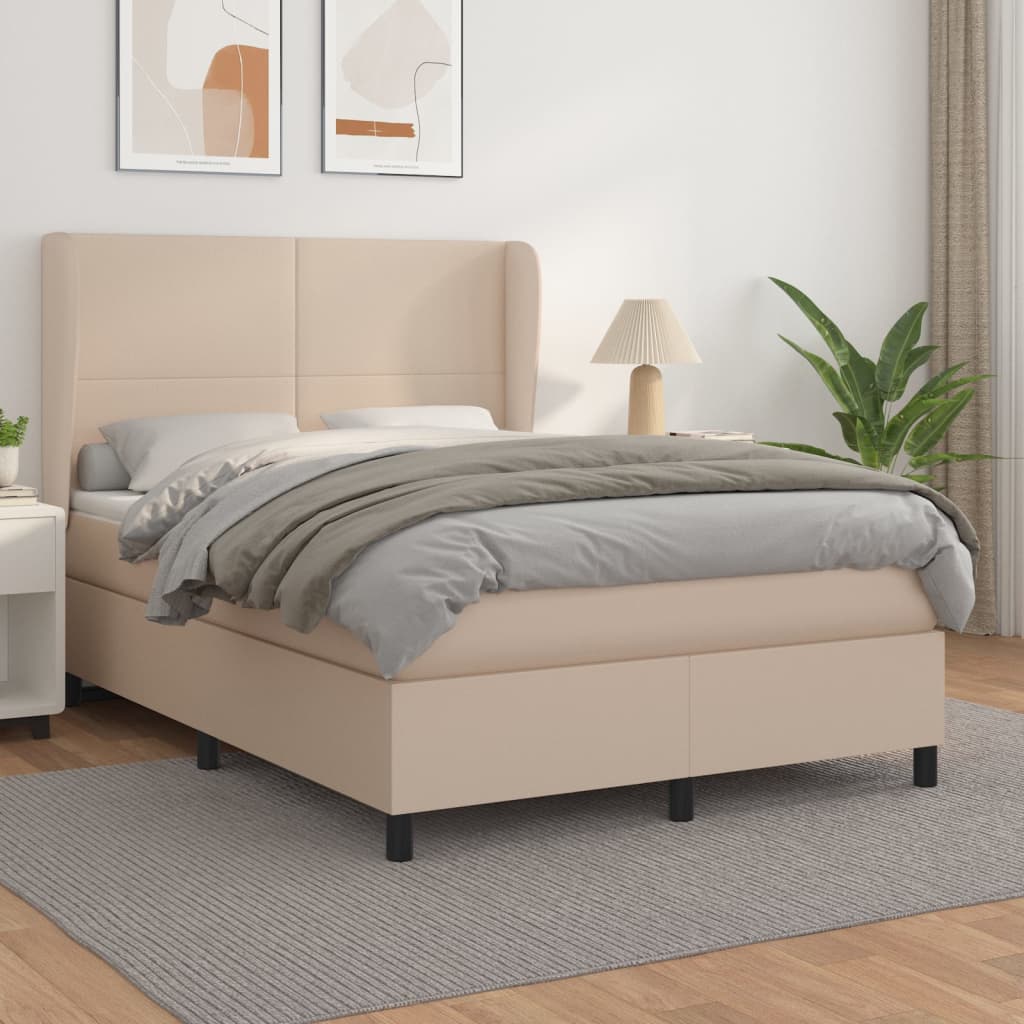 Boxspring met matras kunstleer cappuccinokleurig 140x190 cm – afbeelding 1