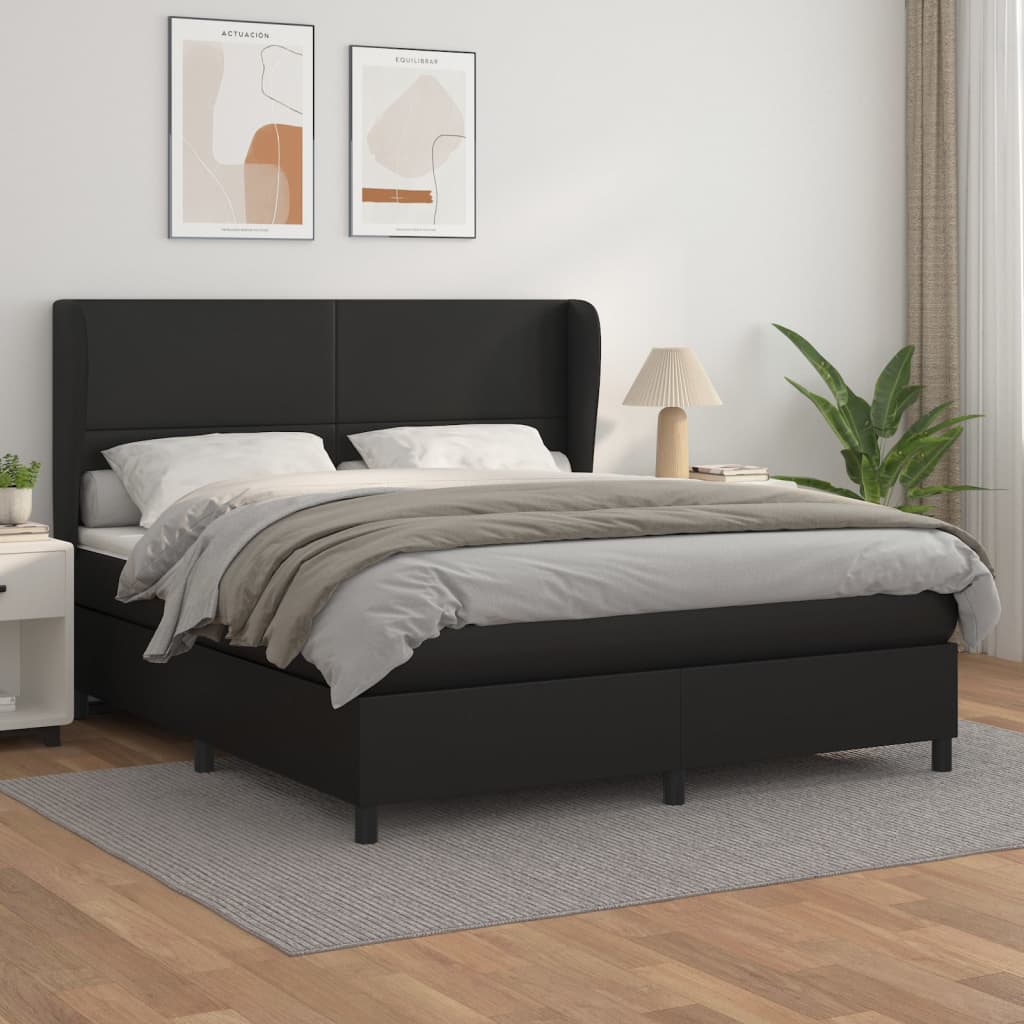 Boxspring met matras kunstleer zwart 160x200 cm – afbeelding 1