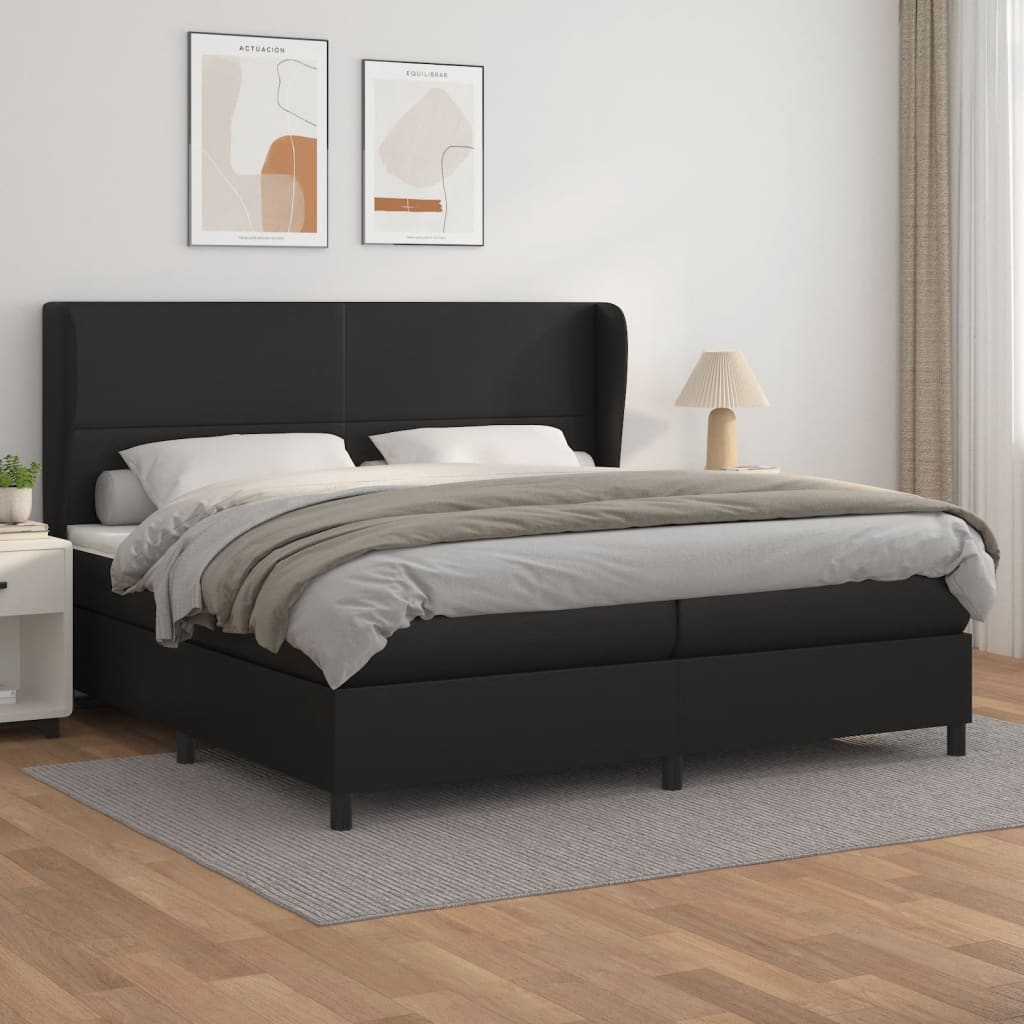 Boxspring met matras kunstleer zwart 200x200 cm – afbeelding 1