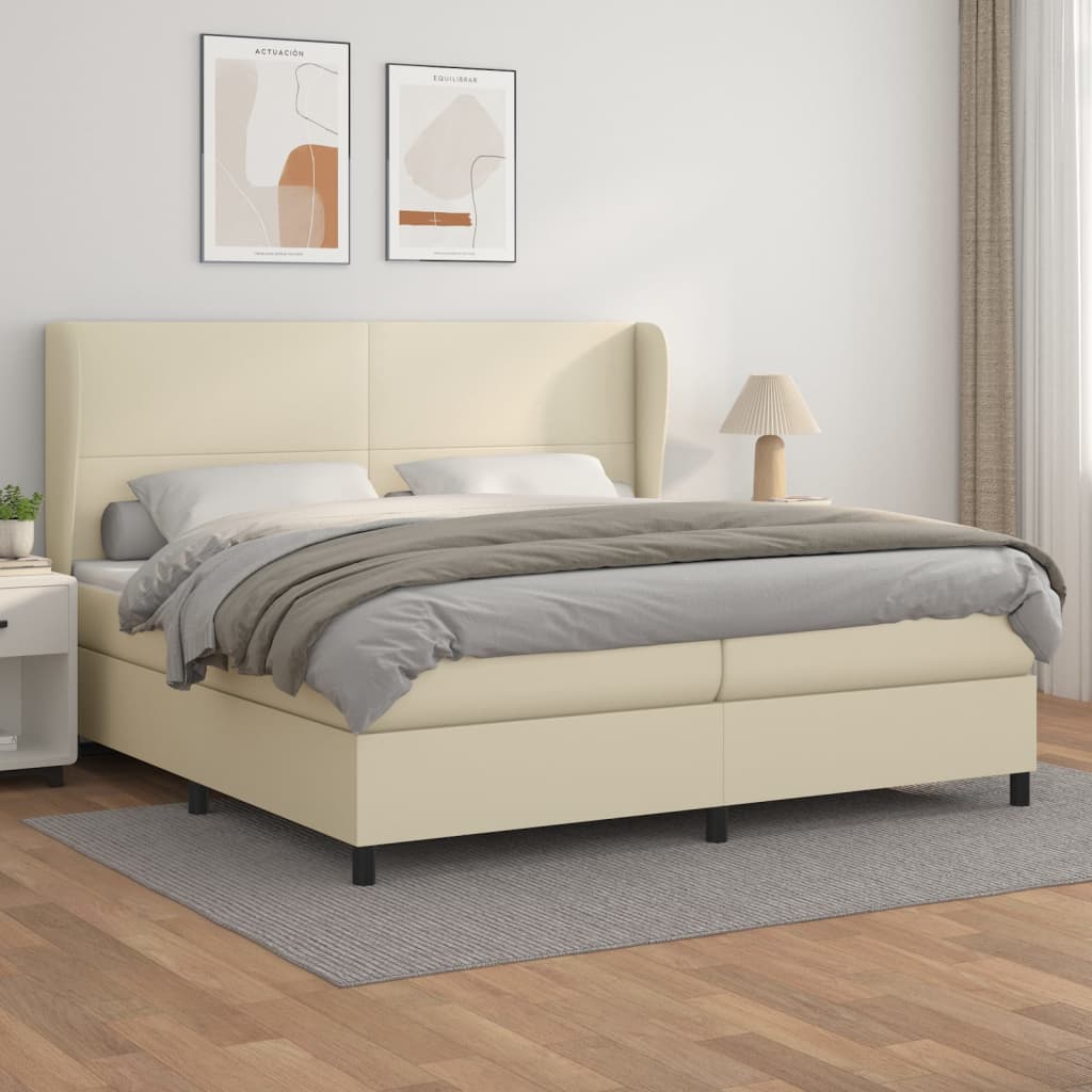 Boxspring met matras kunstleer crèmekleurig 200x200 cm – afbeelding 1