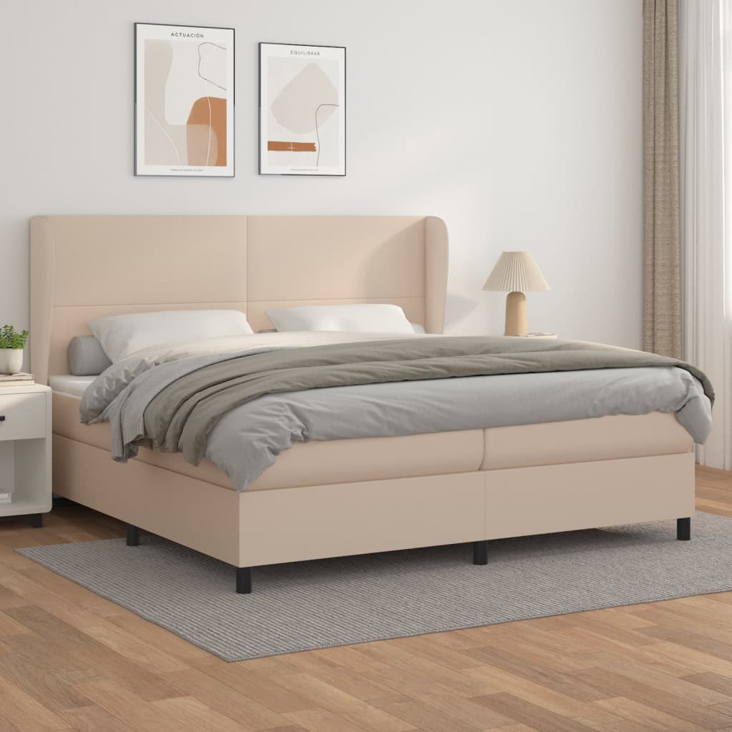 Boxspring met matras kunstleer cappuccinokleurig 200x200 cm – afbeelding 1