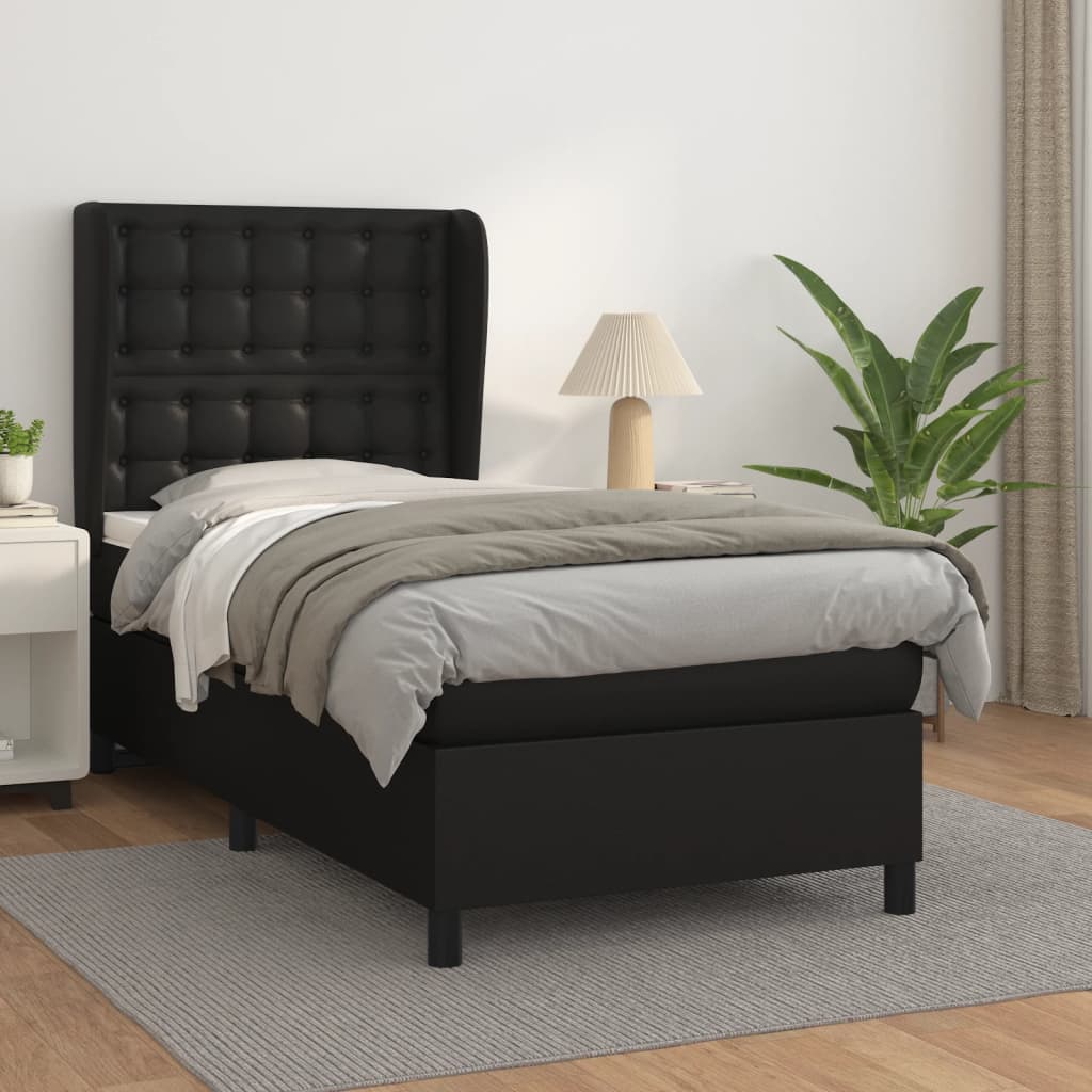 Boxspring met matras kunstleer zwart 80x200 cm – afbeelding 1