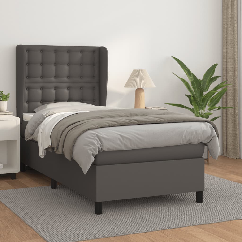 Boxspring met matras kunstleer grijs 80x200 cm – afbeelding 1