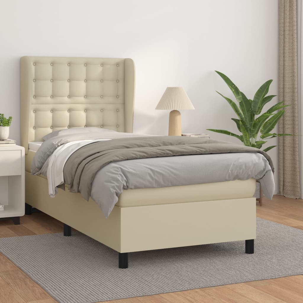 Boxspring met matras kunstleer crèmekleurig 90x190 cm – afbeelding 1