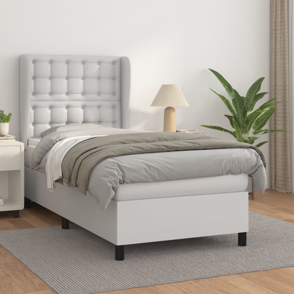 Boxspring met matras kunstleer wit 90x200 cm – afbeelding 1