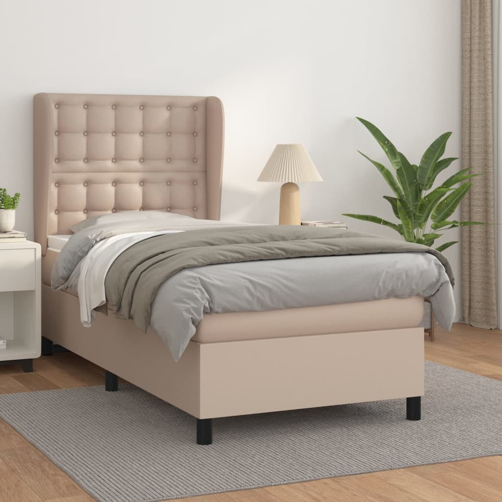 Boxspring met matras kunstleer cappuccinokleurig 90x200 cm – afbeelding 1