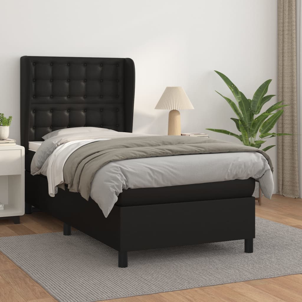 Boxspring met matras kunstleer zwart 100x200 cm – afbeelding 1