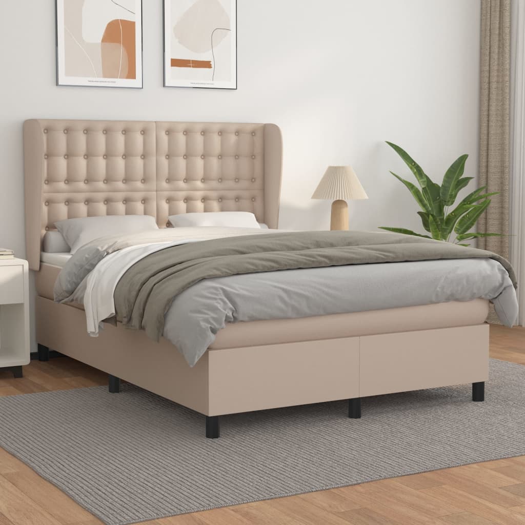 Boxspring met matras kunstleer cappuccinokleurig 140x200 cm – afbeelding 1