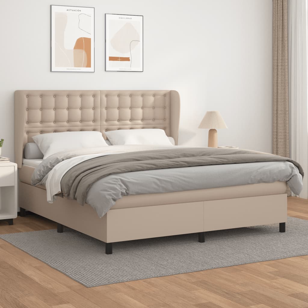 Boxspring met matras kunstleer cappuccinokleurig 160x200 cm – afbeelding 1
