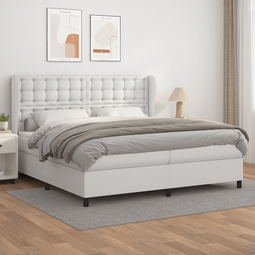 Boxspring met matras kunstleer wit 200x200 cm – afbeelding 1